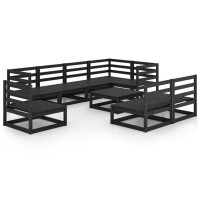 vidaXL 9 Piece Patio Lounge Set Black Solid Pinewood