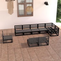 vidaXL 9 Piece Patio Lounge Set Black Solid Pinewood