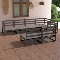 vidaXL 7 Piece Patio Lounge Set Gray Solid Pinewood