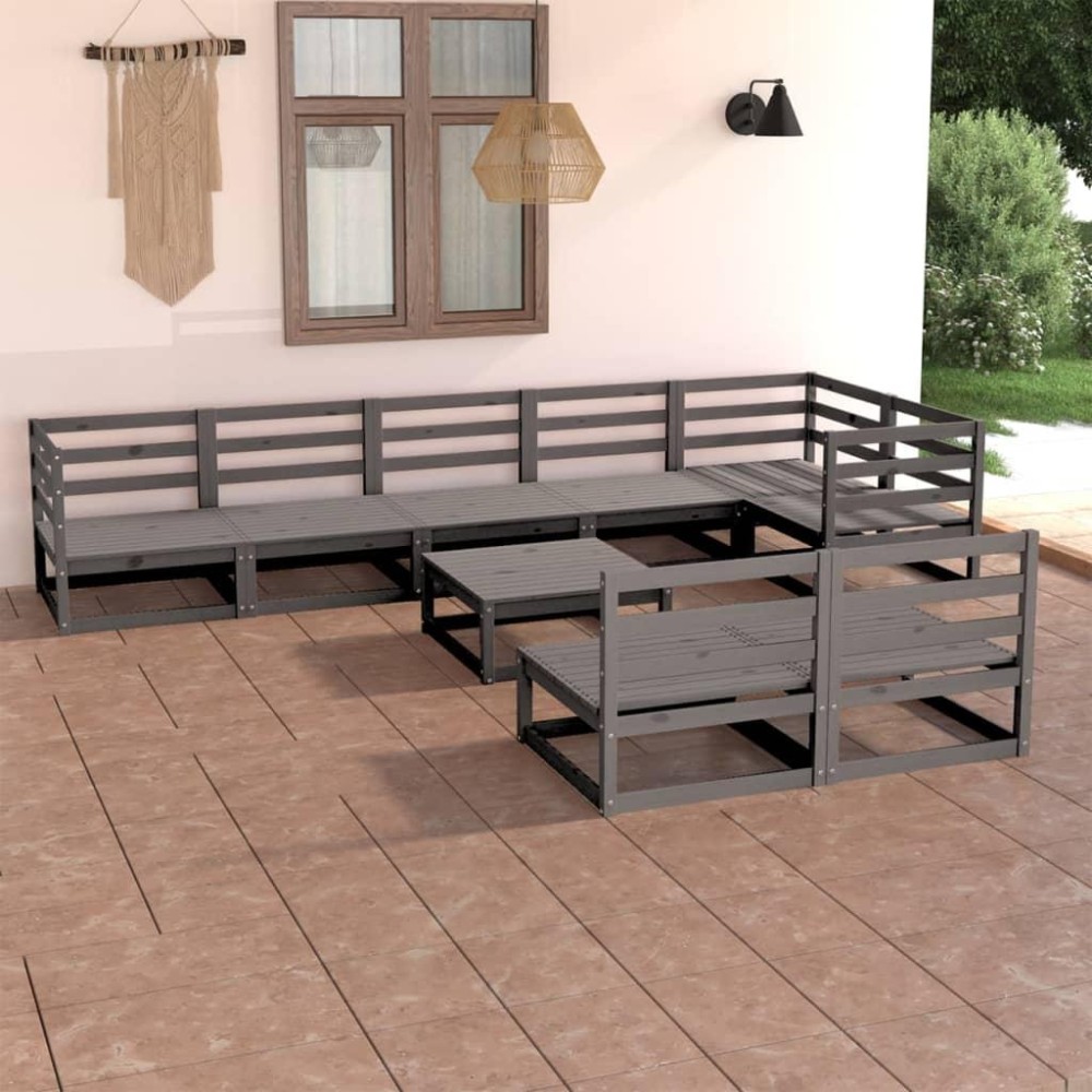 vidaXL 9 Piece Patio Lounge Set Gray Solid Pinewood