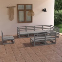 vidaXL 8 Piece Patio Lounge Set Gray Solid Pinewood