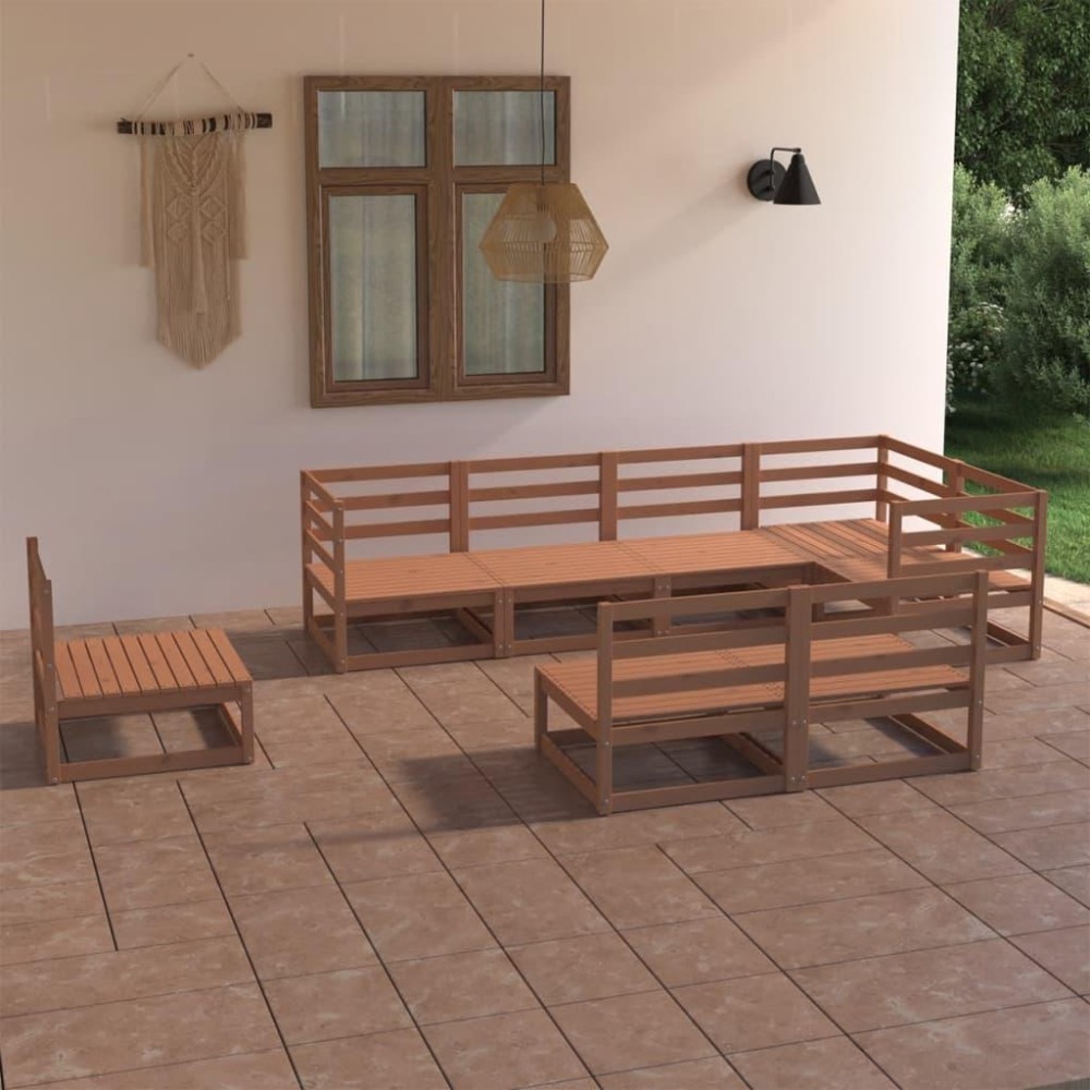 vidaXL 8 Piece Patio Lounge Set Honey Brown Solid Pinewood