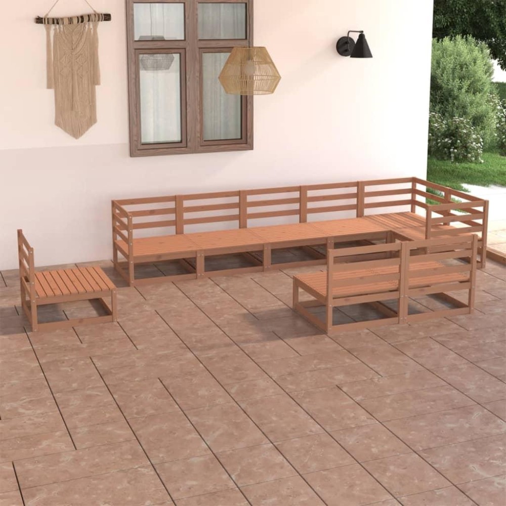 vidaXL 9 Piece Patio Lounge Set Honey Brown Solid Pinewood