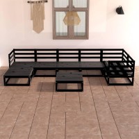 vidaXL 8 Piece Patio Lounge Set Black Solid Pinewood