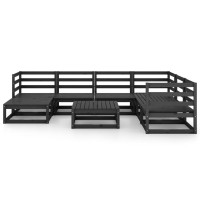 vidaXL 8 Piece Patio Lounge Set Black Solid Pinewood