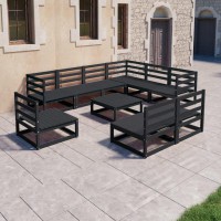 vidaXL 10 Piece Patio Lounge Set Black Solid Pinewood