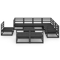 vidaXL 10 Piece Patio Lounge Set Black Solid Pinewood