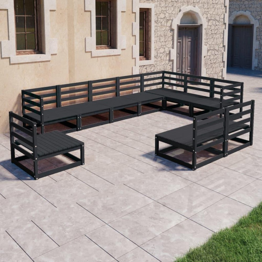 vidaXL 10 Piece Patio Lounge Set Black Solid Pinewood