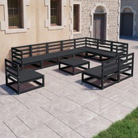 vidaXL 11 Piece Patio Lounge Set Black Solid Pinewood