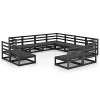 vidaXL 11 Piece Patio Lounge Set Black Solid Pinewood