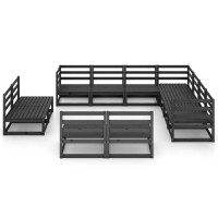 vidaXL 11 Piece Patio Lounge Set Black Solid Pinewood