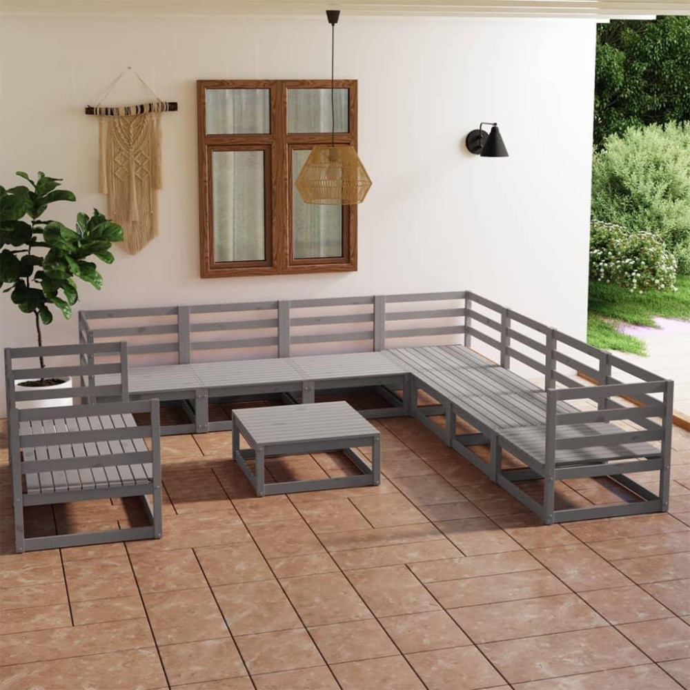 vidaXL 10 Piece Patio Lounge Set Gray Solid Pinewood