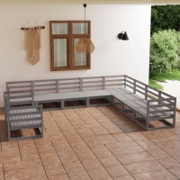 vidaXL 10 Piece Patio Lounge Set Gray Solid Pinewood