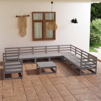 vidaXL 11 Piece Patio Lounge Set Gray Solid Pinewood