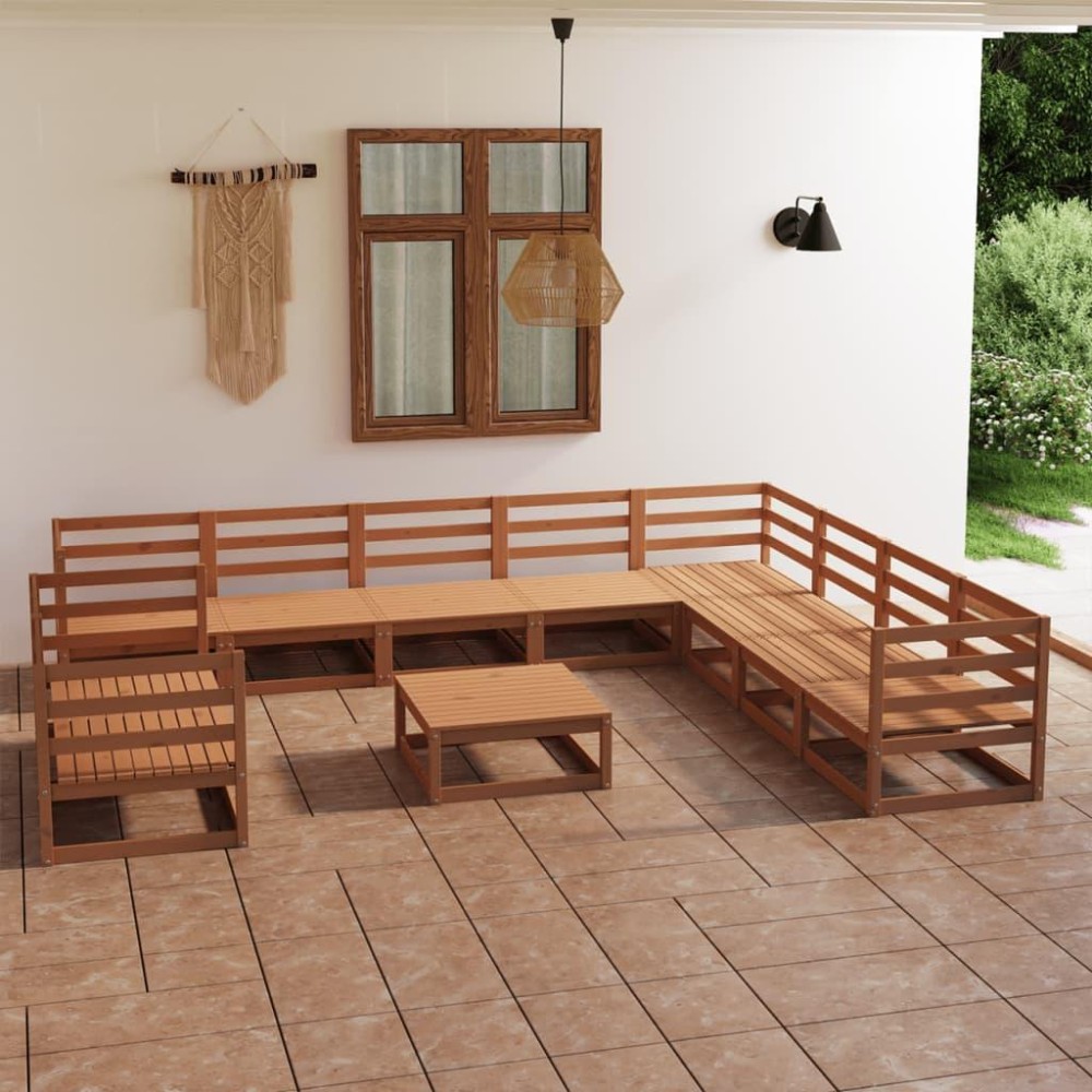 vidaXL 11 Piece Patio Lounge Set Honey Brown Solid Pinewood