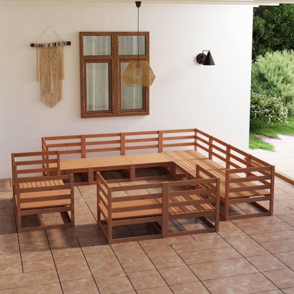 vidaXL 11 Piece Patio Lounge Set Honey Brown Solid Pinewood