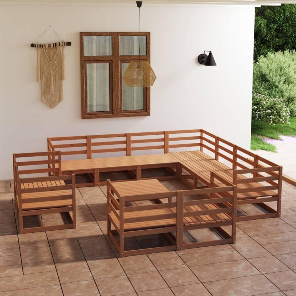 vidaXL 12 Piece Patio Lounge Set Honey Brown Solid Pinewood