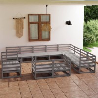 vidaXL 12 Piece Patio Lounge Set Gray Solid Pinewood