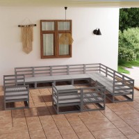 vidaXL 13 Piece Patio Lounge Set Gray Solid Pinewood