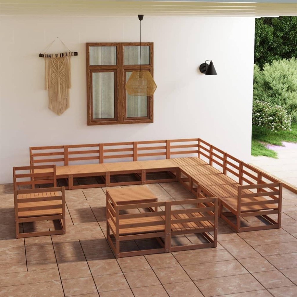 vidaXL 14 Piece Patio Lounge Set Solid Pinewood