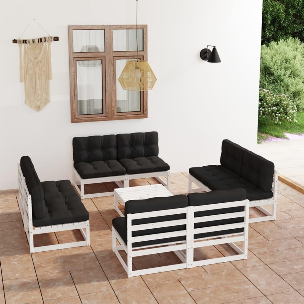 vidaXL 9 Piece Patio Lounge Set with Cushions Solid Pinewood