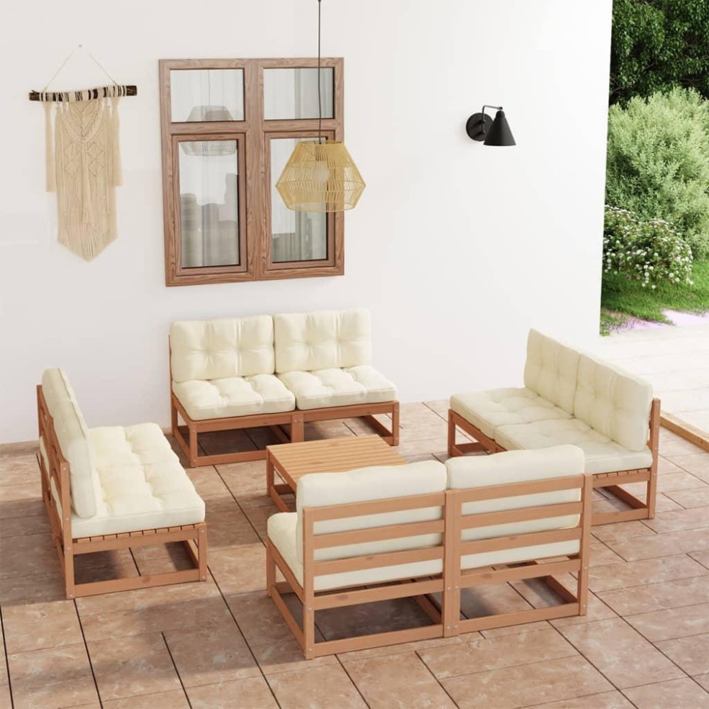 vidaXL 9 Piece Patio Lounge Set with Cushions Solid Pinewood