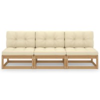 vidaXL 3-Seater Sofa with Cushions Solid Pinewood