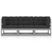 vidaXL 3-Seater Patio Sofa with Cushions Solid Pinewood