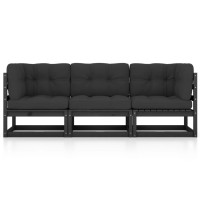 vidaXL 3-Seater Patio Sofa with Cushions Solid Pinewood