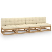 vidaXL 4-Seater Patio Sofa with Cushions Solid Pinewood