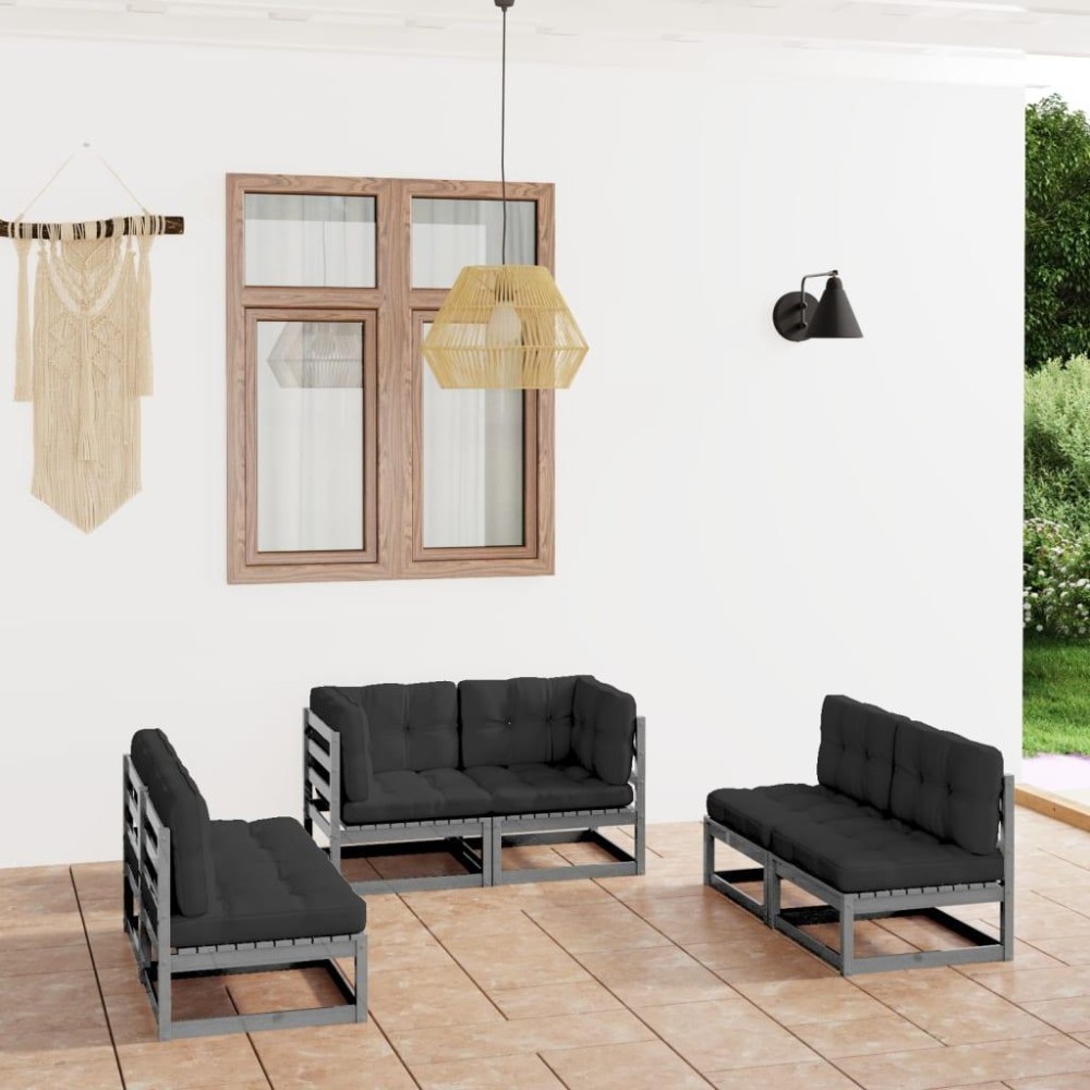 vidaXL 6 Piece Patio Lounge Set with Cushions Solid Pinewood