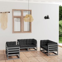 vidaXL 6 Piece Patio Lounge Set with Cushions Solid Pinewood