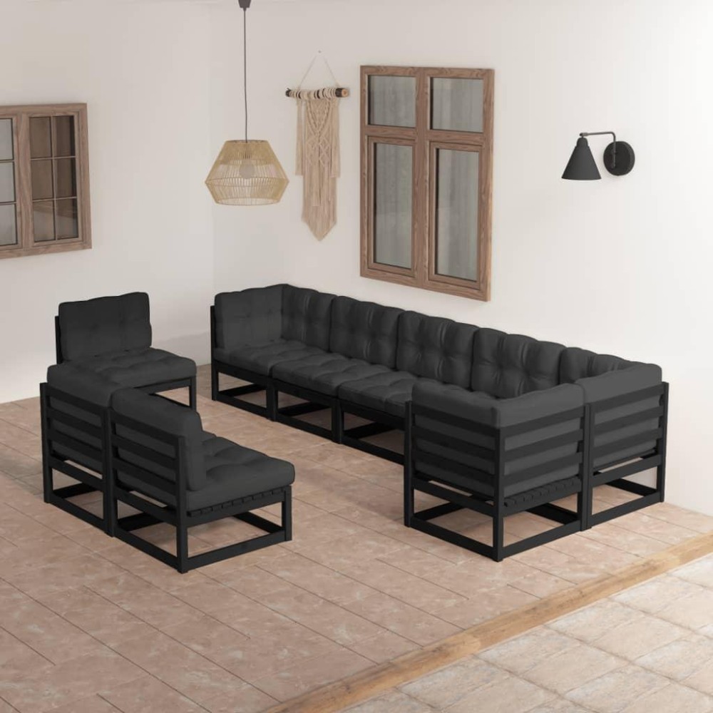 vidaXL 9 Piece Patio Lounge Set with Cushions Solid Pinewood