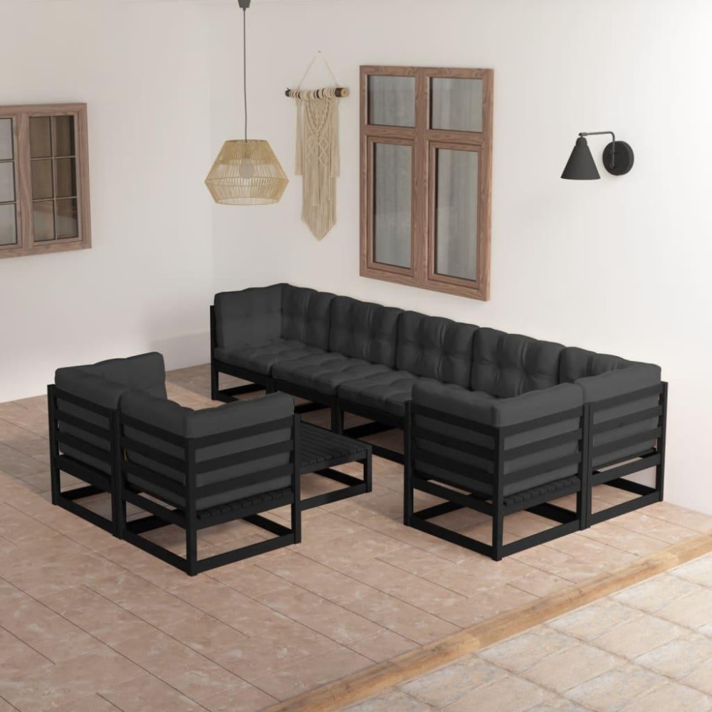 vidaXL 9 Piece Patio Lounge Set with Cushions Solid Pinewood