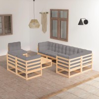 vidaXL 9 Piece Patio Lounge Set with Cushions Solid Pinewood