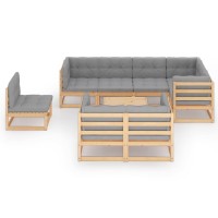 vidaXL 9 Piece Patio Lounge Set with Cushions Solid Pinewood