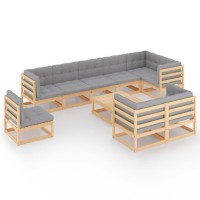 vidaXL 10 Piece Patio Lounge Set with Cushions Solid Pinewood