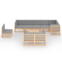 vidaXL 10 Piece Patio Lounge Set with Cushions Solid Pinewood