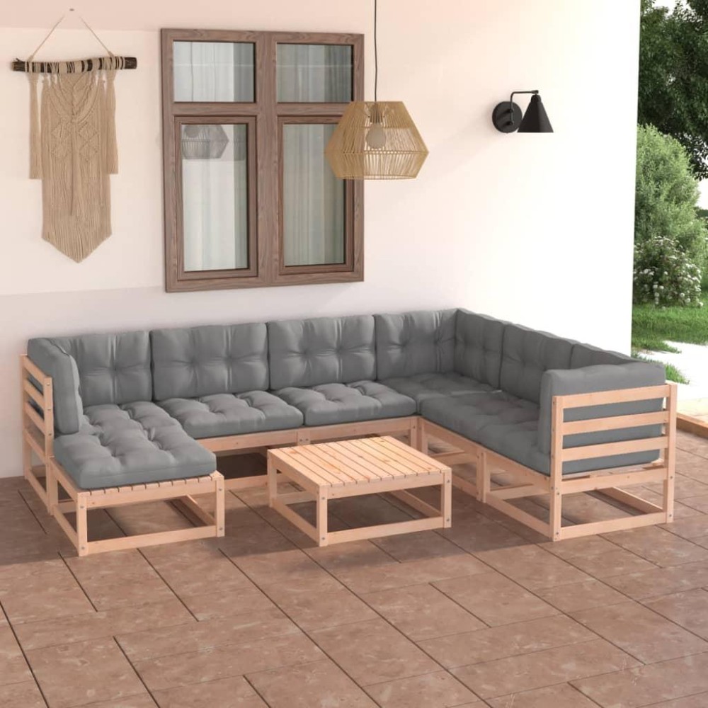 vidaXL 8 Piece Patio Lounge Set with Cushions Solid Wood Pine