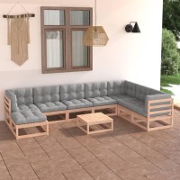 vidaXL 9 Piece Patio Lounge Set with Cushions Solid Pinewood