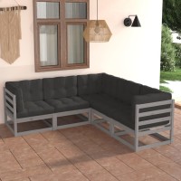 vidaXL 5 Piece Patio Lounge Set with Cushions Solid Pinewood