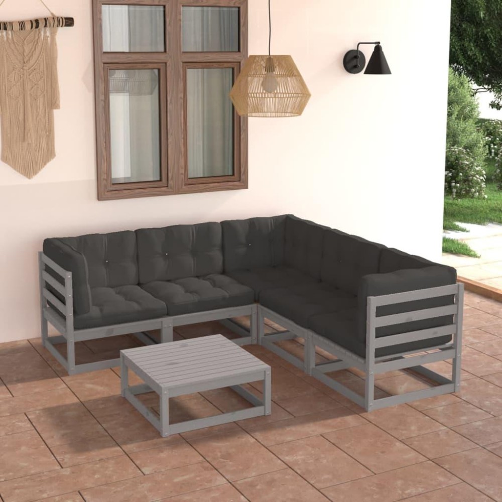 vidaXL 6 Piece Patio Lounge Set with Cushions Solid Pinewood