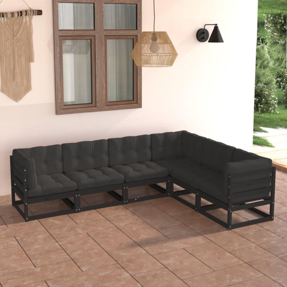 vidaXL 6 Piece Patio Lounge Set with Cushions Solid Pinewood