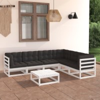 vidaXL 7 Piece Patio Lounge Set with Cushions White Solid Pinewood