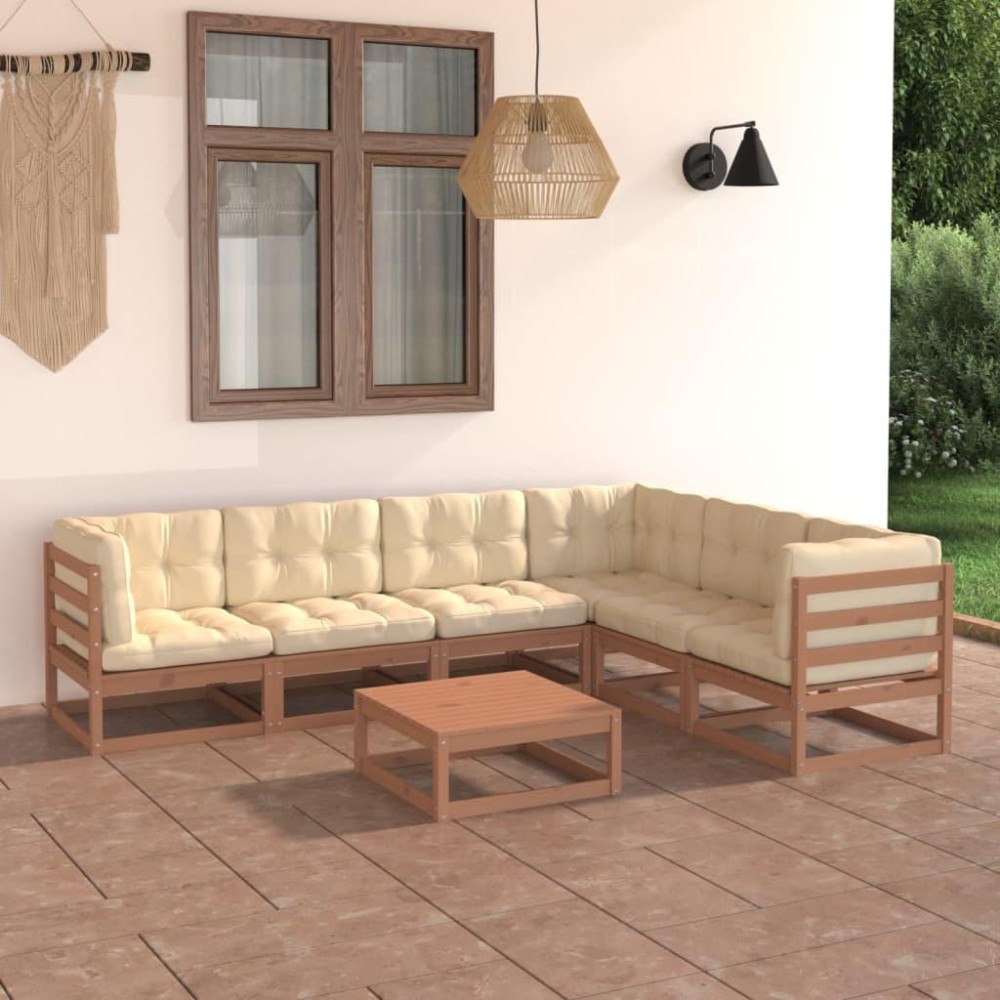 vidaXL 7 Piece Patio Lounge Set&Cushions Honey Brown Solid Pinewood