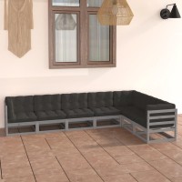 vidaXL 7 Piece Patio Lounge Set with Cushions Gray Solid Pinewood