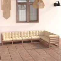 vidaXL 7 Piece Patio Lounge Set & Cushions Honey Brown Solid Pinewood