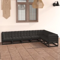 vidaXL 7 Piece Patio Lounge Set with Cushions Black Solid Pinewood