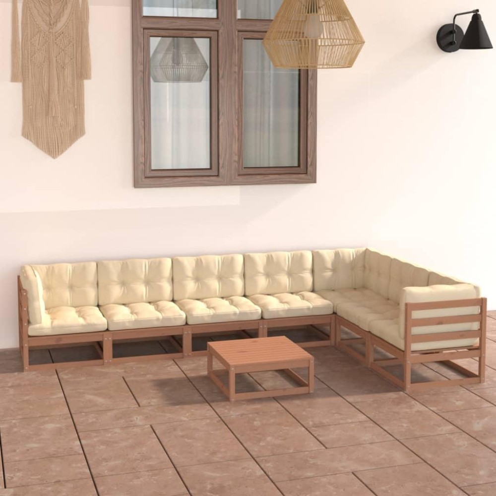 vidaXL 8 Piece Patio Lounge Set & Cushions Honey Brown Solid Pinewood