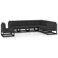 vidaXL 7 Piece Patio Lounge Set with Cushions Black Solid Pinewood